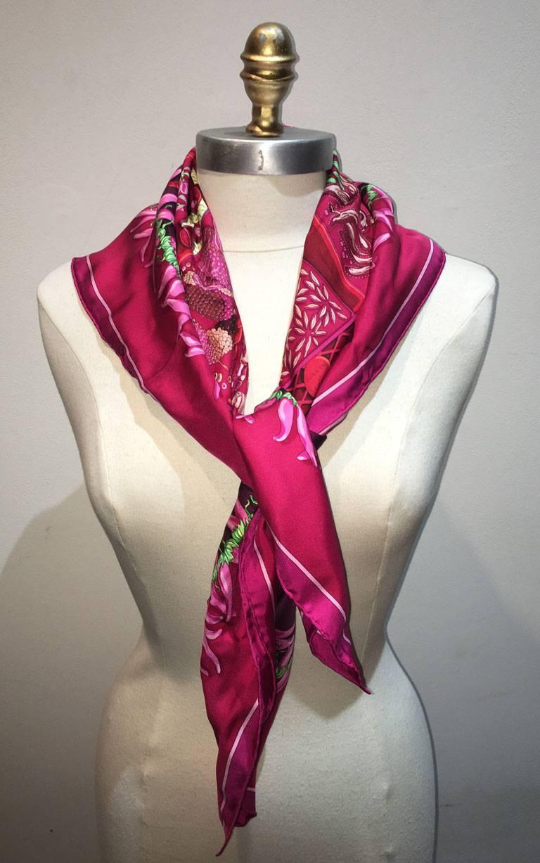 Brown Hermes Silk Aux Pays des Epices Pink Silk Scarf 