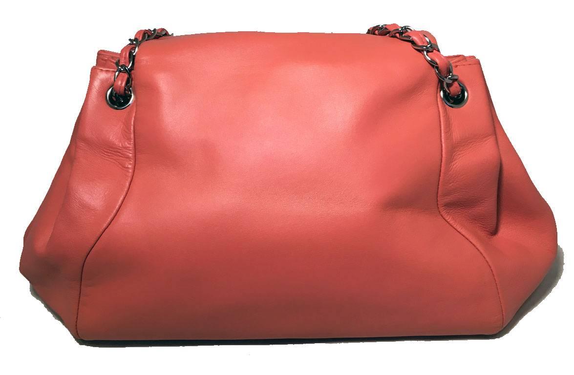 Pink Chanel Coral Leather Top Flap Shoulder Bag 