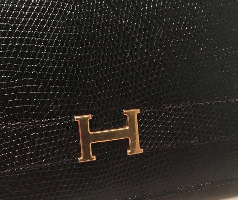 Hermes Vintage Black Lizard Shoulder Bag 5