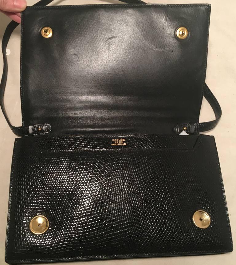 Hermes Vintage Black Lizard Shoulder Bag For Sale at 1stDibs