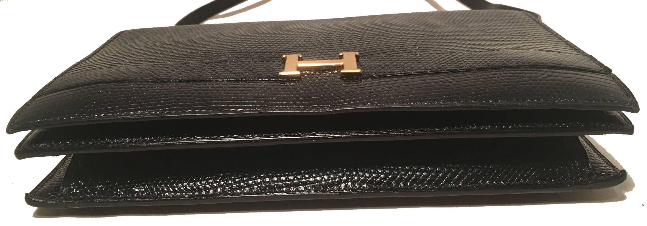 Hermes Vintage Black Lizard Shoulder Bag 1