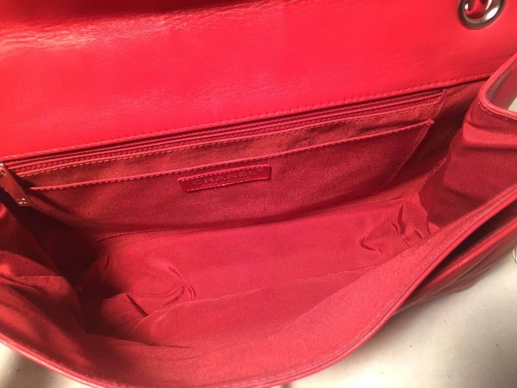 Women's Chanel Red Chevron Quilted Lions Head Classic Flap Shoulder Bag