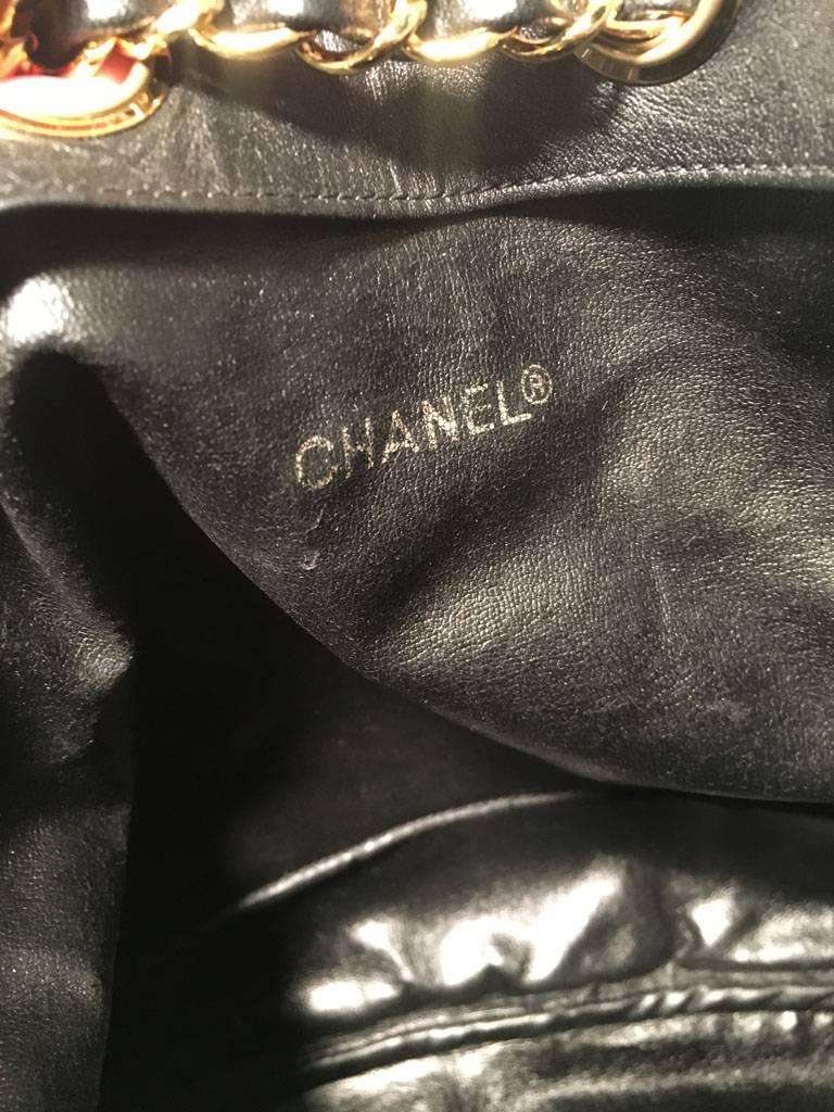 Chanel Vintage Black Leather Drawstring Bucket Shoulder Bag 2