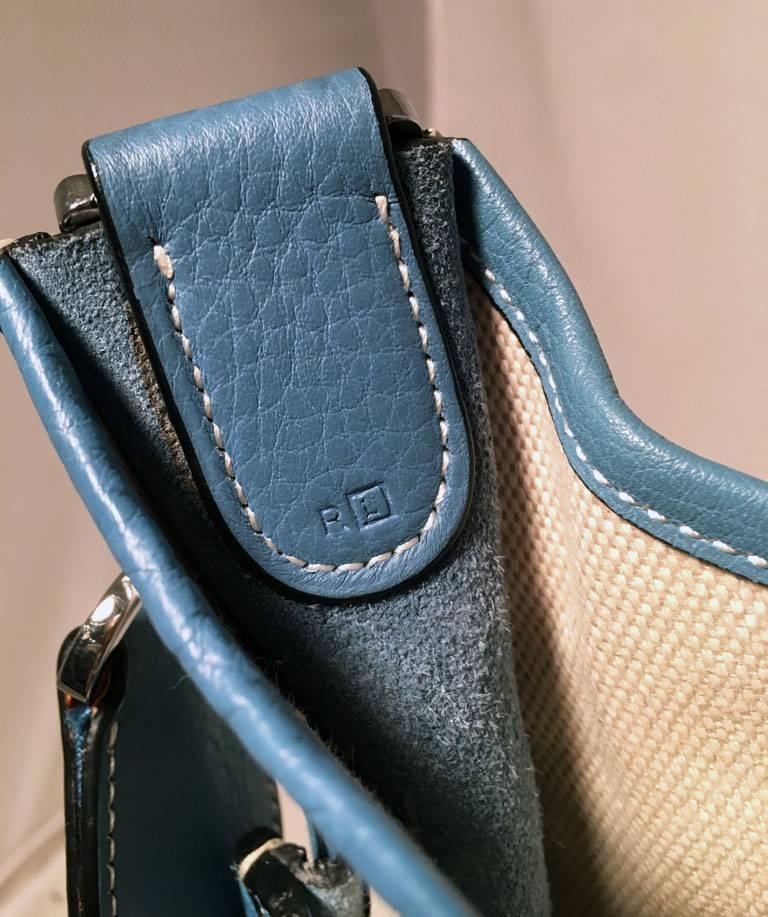Hermes Toile Canvas and Blue Leather Medium Evelyne II PM Bag  2