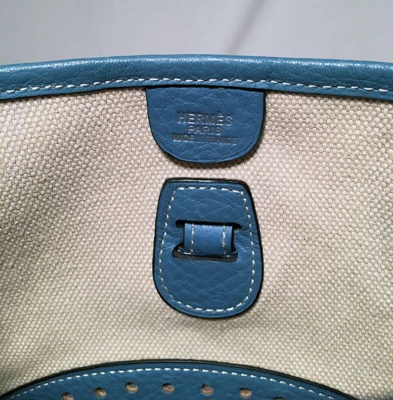 Hermes Toile Canvas and Blue Leather Medium Evelyne II PM Bag  1