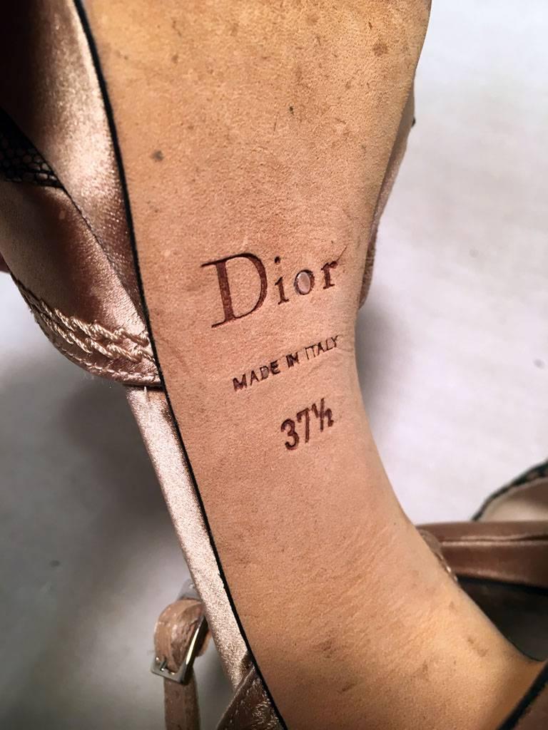 Christian Dior Blush Satin and Black Lace High Heel Ankle Strap Shoes Size 7 For Sale 4