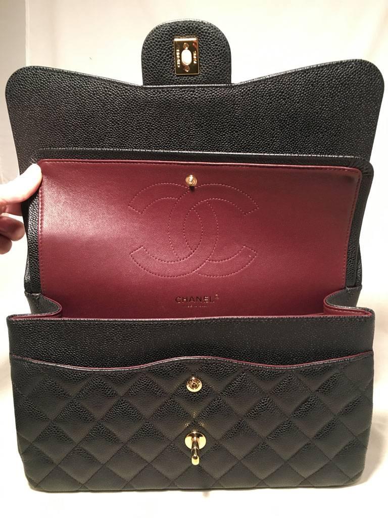 Chanel Black Caviar 12inch 2.55 Double Flap Classic Shoulder Bag In Excellent Condition In Philadelphia, PA