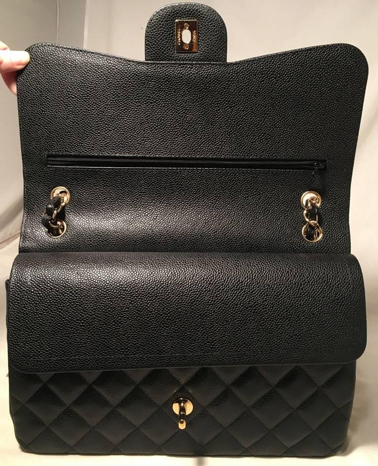 Women's Chanel Black Caviar 12inch 2.55 Double Flap Classic Shoulder Bag