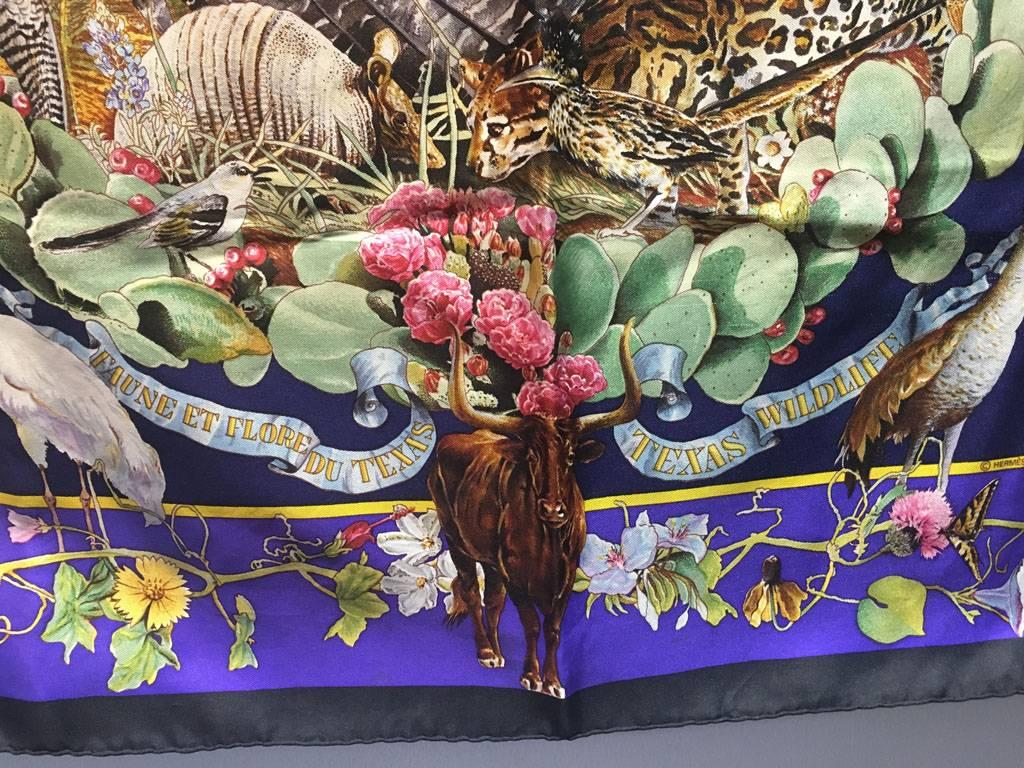 Women's or Men's Hermes RARE Vintage Faune et Flore du Texas Silk Scarf