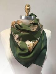 Hermes Vintage Green Monarch Dog Print Silk Scarf c1970s