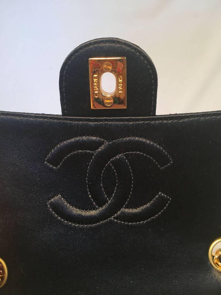 Chanel Vintage Quilted Black Satin Mini Classic Flap Shoulder Bag 2