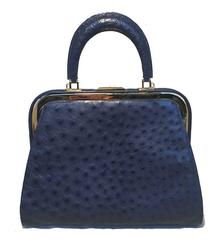 SISO Vintage Blue Ostrich Kelly Bag Handbag