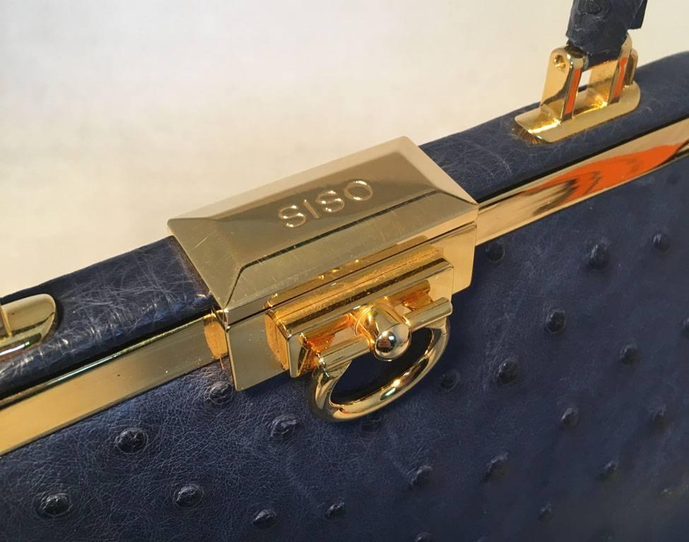 Women's SISO Vintage Blue Ostrich Kelly Bag Handbag