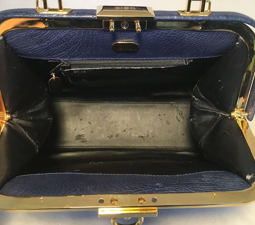 SISO Vintage Blue Ostrich Kelly Bag Handbag In Excellent Condition In Philadelphia, PA