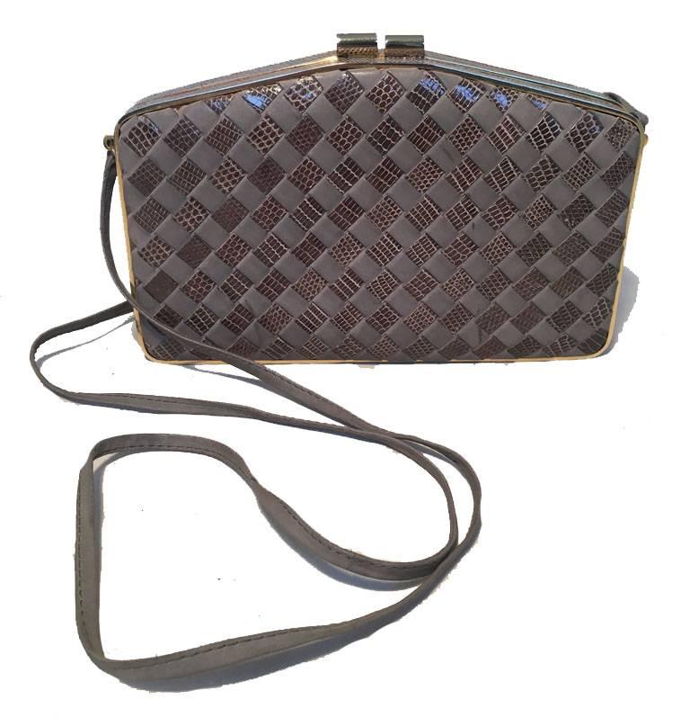Women's Bottega Veneta Vintage Woven Grey Lizard and Leather Clutch
