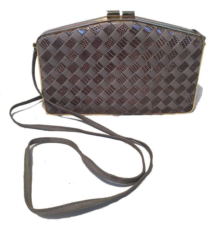 Women's Bottega Veneta Vintage Woven Grey Lizard and Leather Clutch 