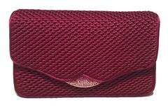 Judith Leiber Dark Red Satin Silk and Swarovski Crystal Evening Bag Clutch