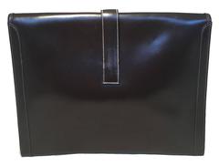 Hermes Vintage Brown Box Calf Leather Jige Clutch