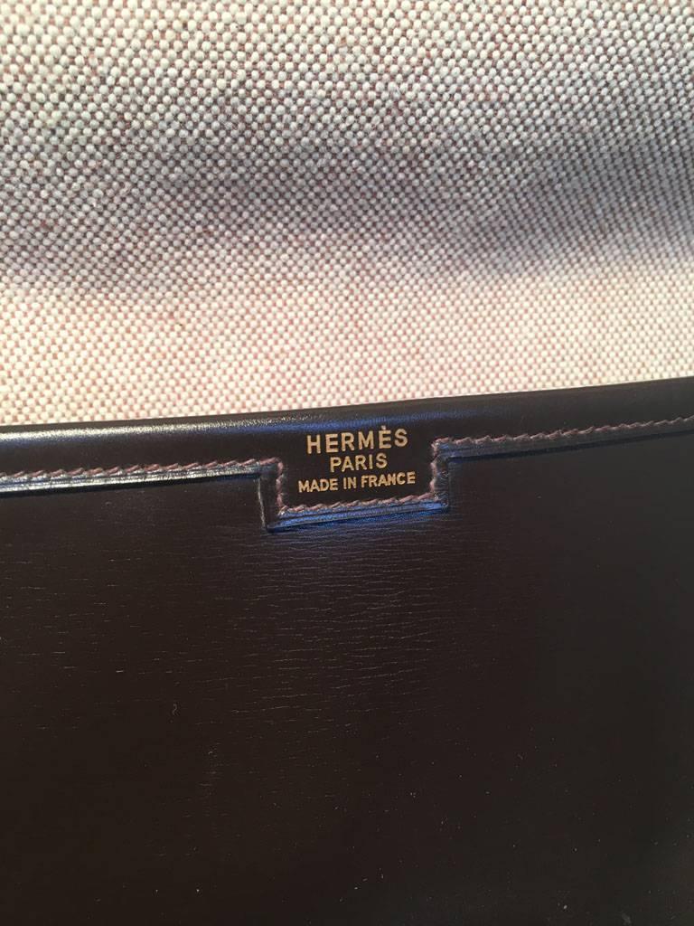 Hermes Vintage Brown Box Calf Leather Jige Clutch In Good Condition In Philadelphia, PA