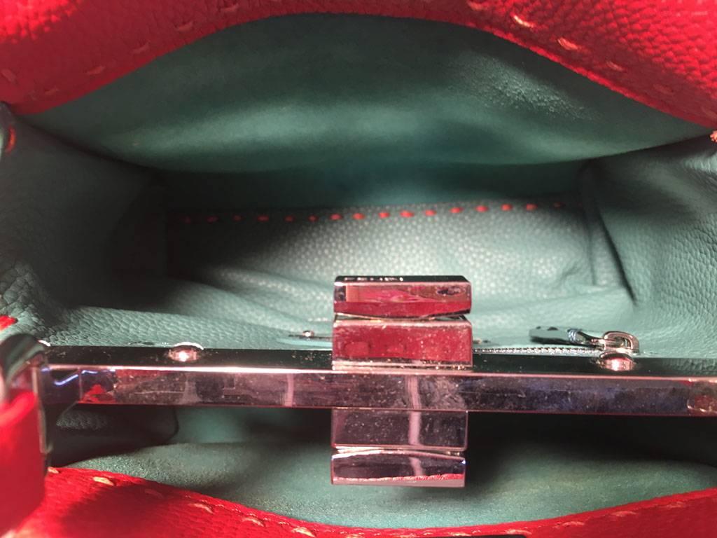 Fendi Red Leather Small Peekaboo Handbag In Excellent Condition In Philadelphia, PA