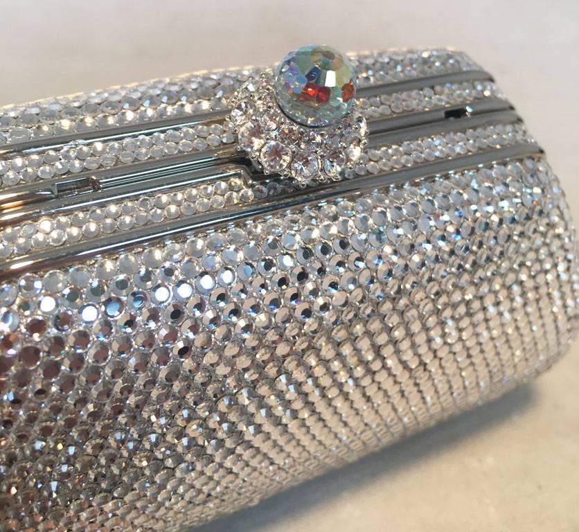 Judith Leiber Silver Swarovski Crystal Mini Purse Minaudiere Evening Bag In Excellent Condition In Philadelphia, PA