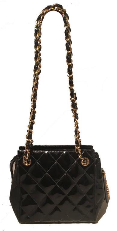 Chanel Vintage Black Quilted Black Patent Leather Mini Shoulder Bag For ...