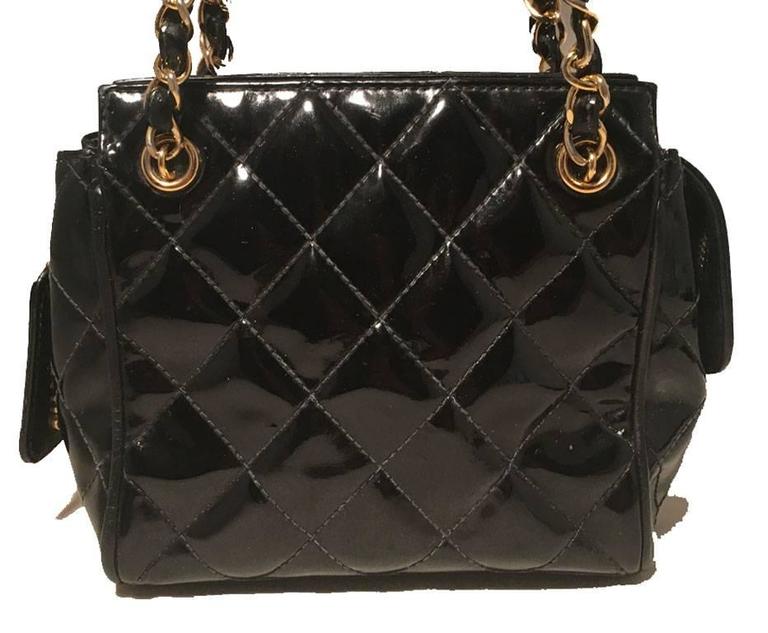 Chanel Vintage Black Quilted Black Patent Leather Mini Shoulder Bag