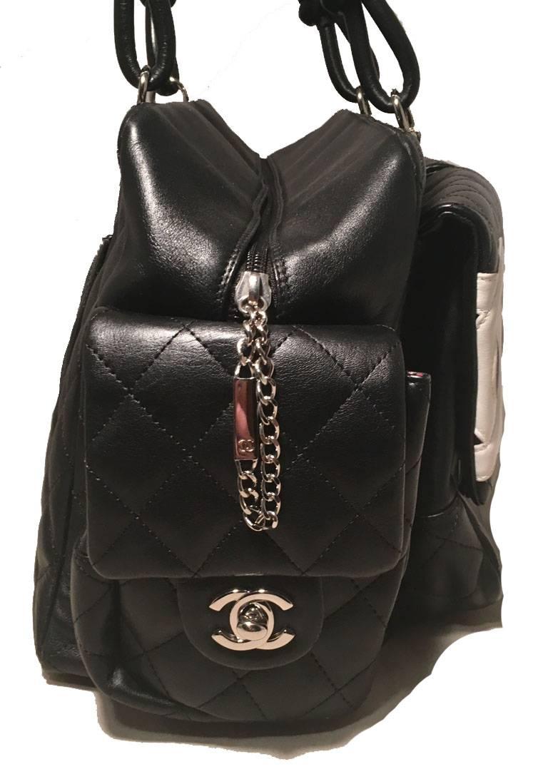 Women's Chanel Black and White Leather Rue Cambon Reporter Shoulder Bag 