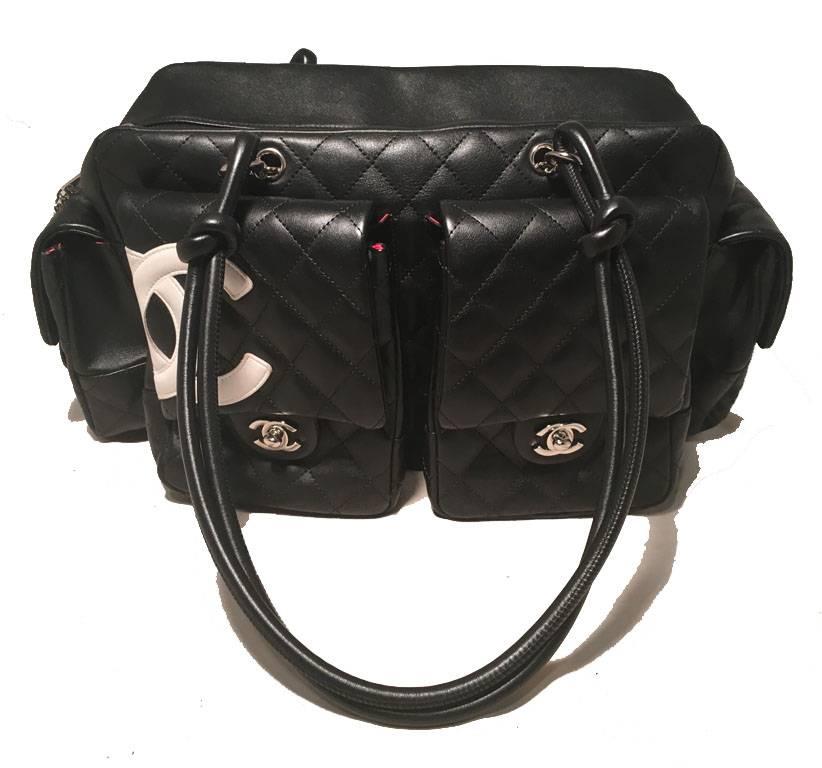 Chanel Black and White Leather Rue Cambon Reporter Shoulder Bag  In Excellent Condition In Philadelphia, PA