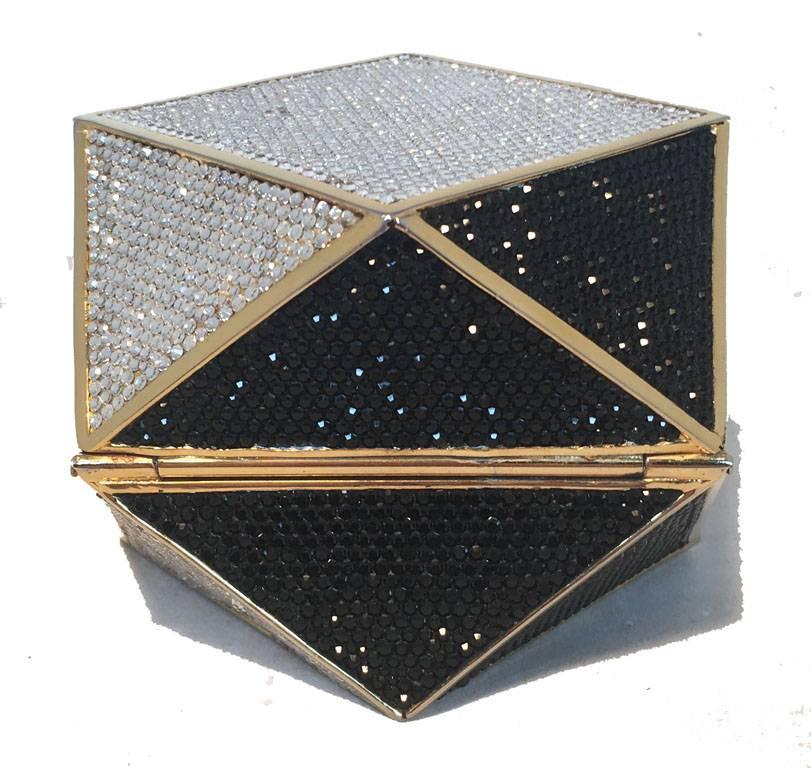 Judith Leiber Black and White Swarovski Crystal Geo Box Minaudiere In Excellent Condition In Philadelphia, PA