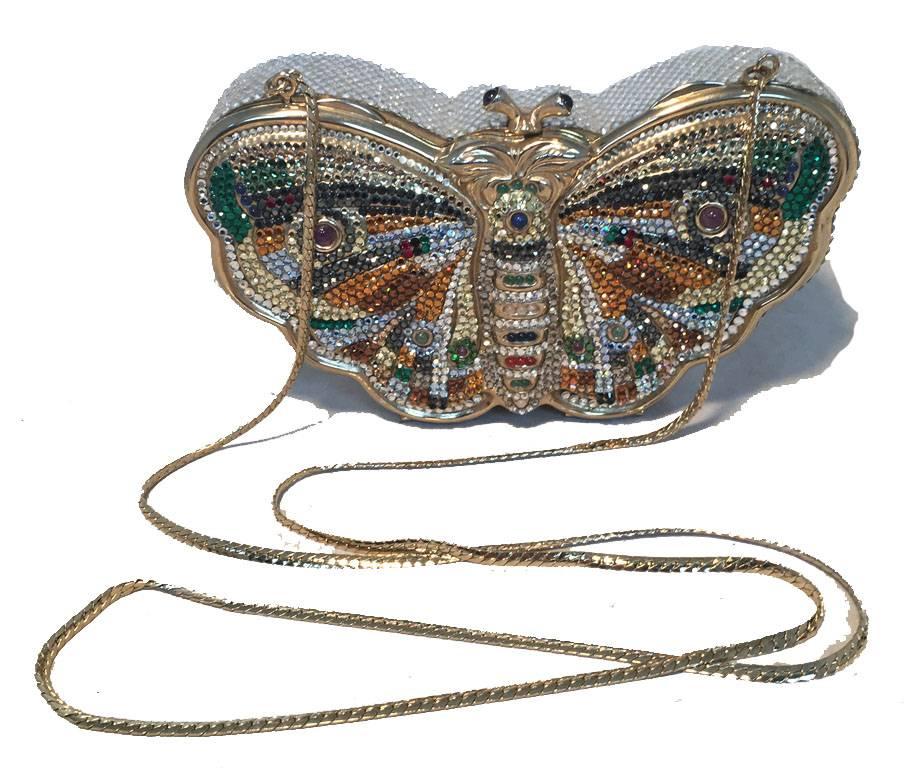 Gray Judith Leiber Vintage Swarovski Crystal Butterfly Minaudiere Evening Bag
