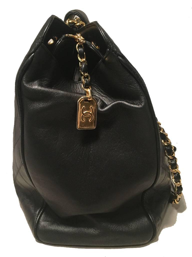 Chanel Vintage Black Leather Model Tote Overnighter Travel Bag In Excellent Condition In Philadelphia, PA