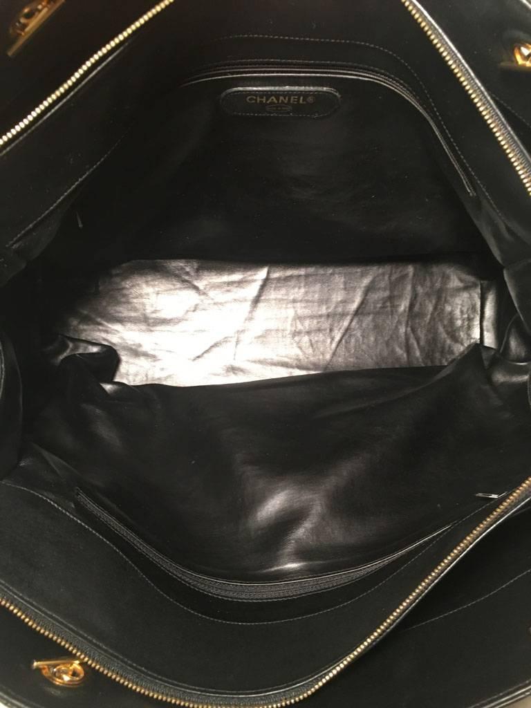 Chanel Vintage Black Leather Model Tote Overnighter Travel Bag 1