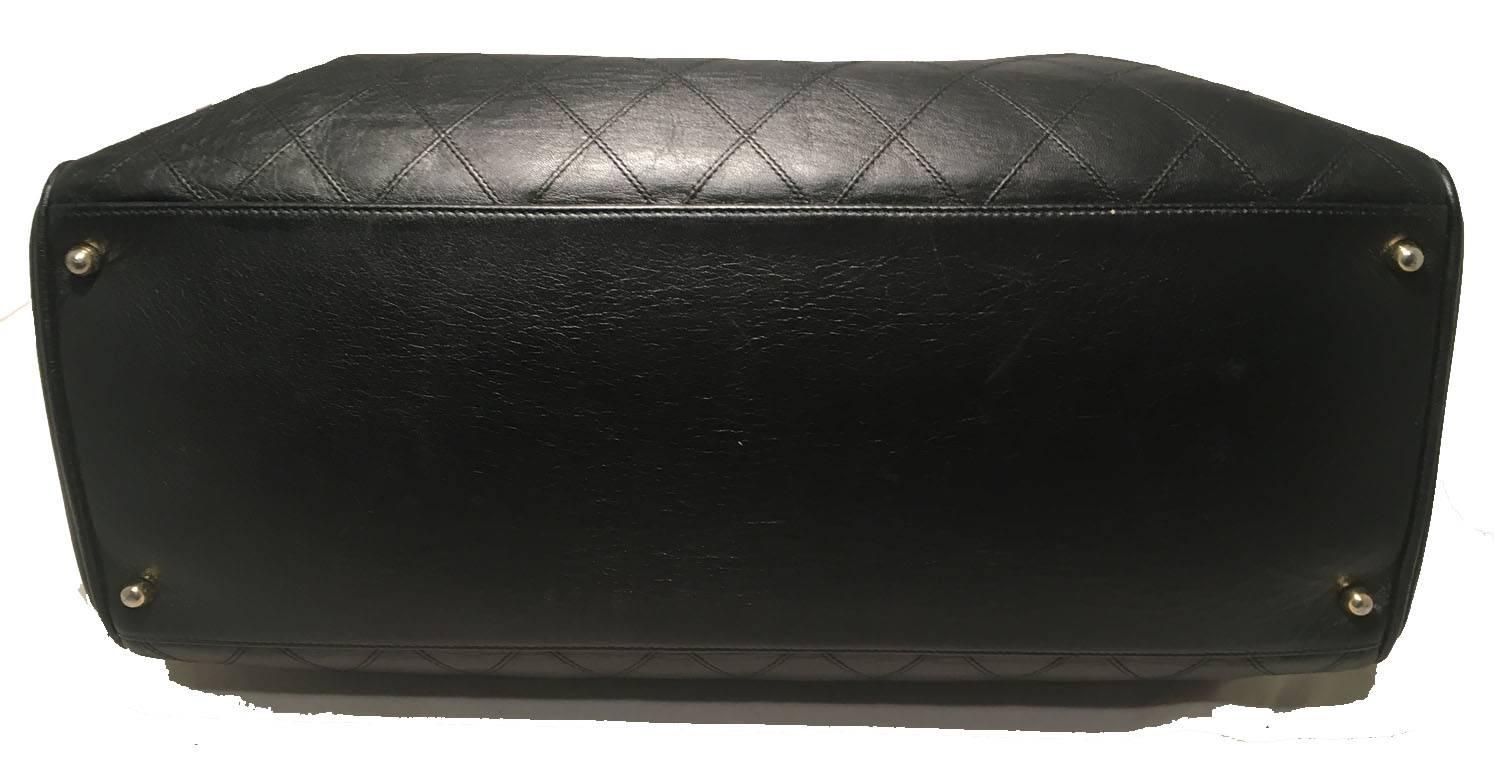 Women's Chanel Vintage Black Leather Model Tote Overnighter Travel Bag