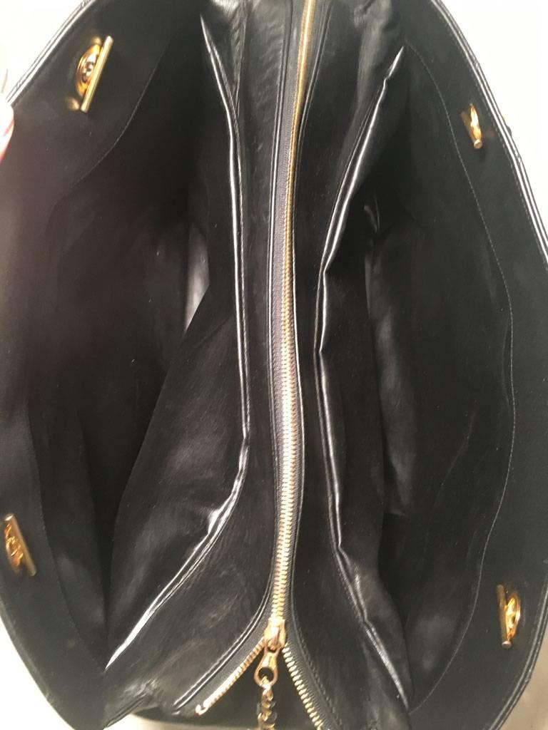 Chanel Vintage Black Leather Model Tote Overnighter Travel Bag 2