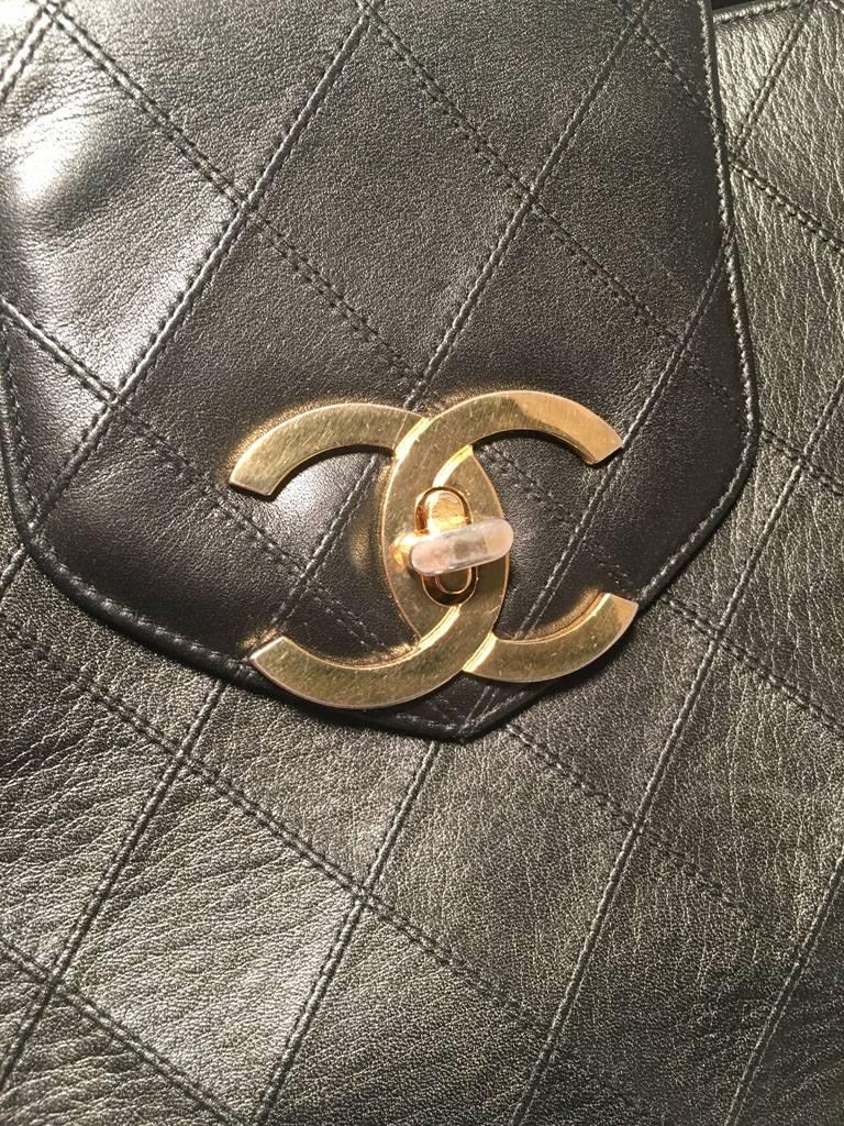 Chanel Vintage Black Leather Model Tote Overnighter Travel Bag 4