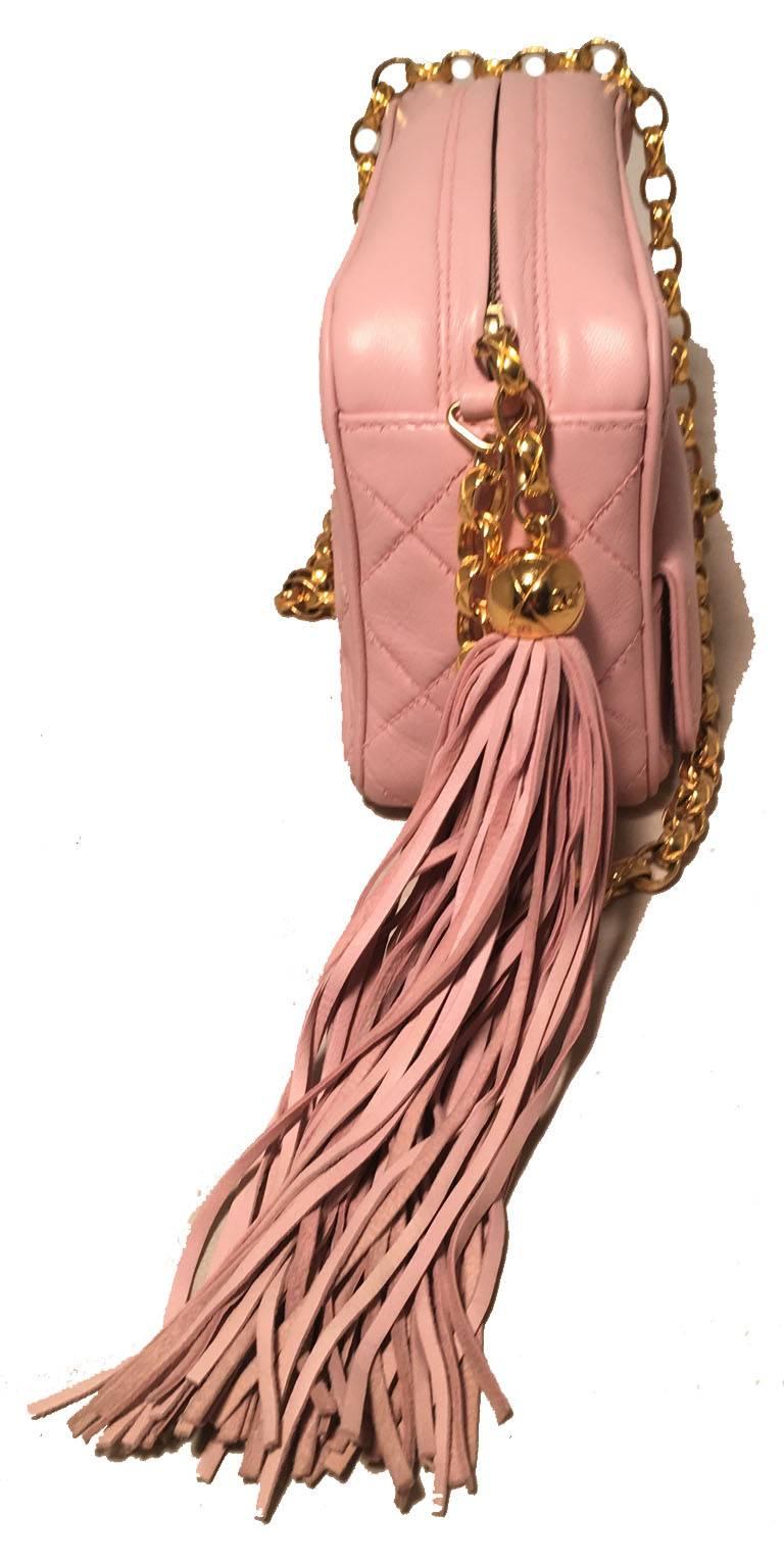 Beige Chanel Vintage Pink Quilted Leather Tassel Zip Classic Shoulder Bag