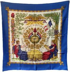 Hermes 1789 Vintage Liberte Egalite Fraternite Blue Silk Scarf