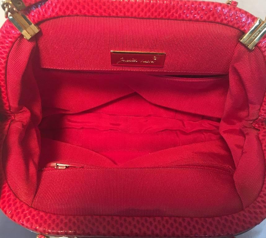 Judith Leiber Vintage Red Lizard Leather Clutch In Excellent Condition In Philadelphia, PA