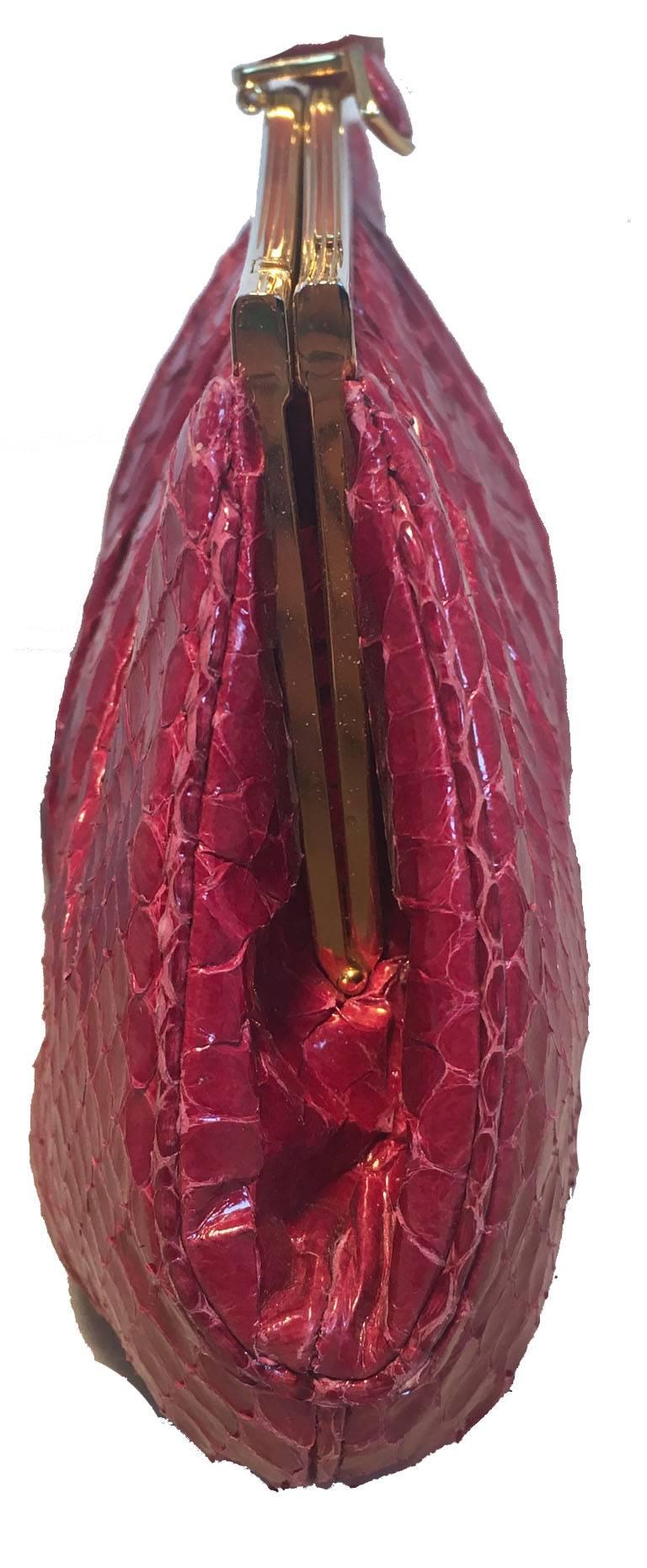 Judith Leiber Vintage Maroon Rose Snakeskin Clutch  In Good Condition In Philadelphia, PA