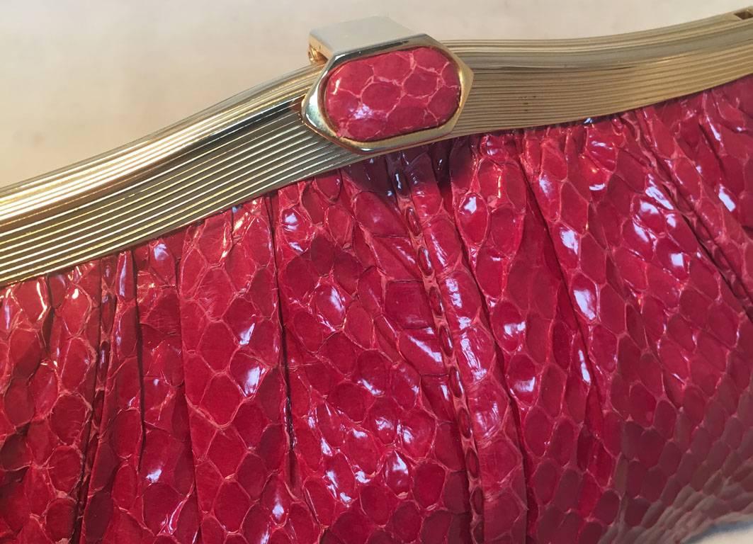 Judith Leiber Vintage Maroon Rose Snakeskin Clutch  3