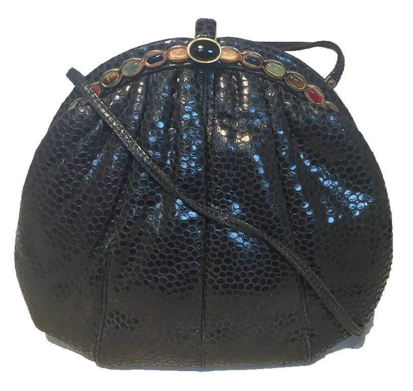 Judith Leiber Vintage Black Lizard Leather Clutch In Excellent Condition In Philadelphia, PA