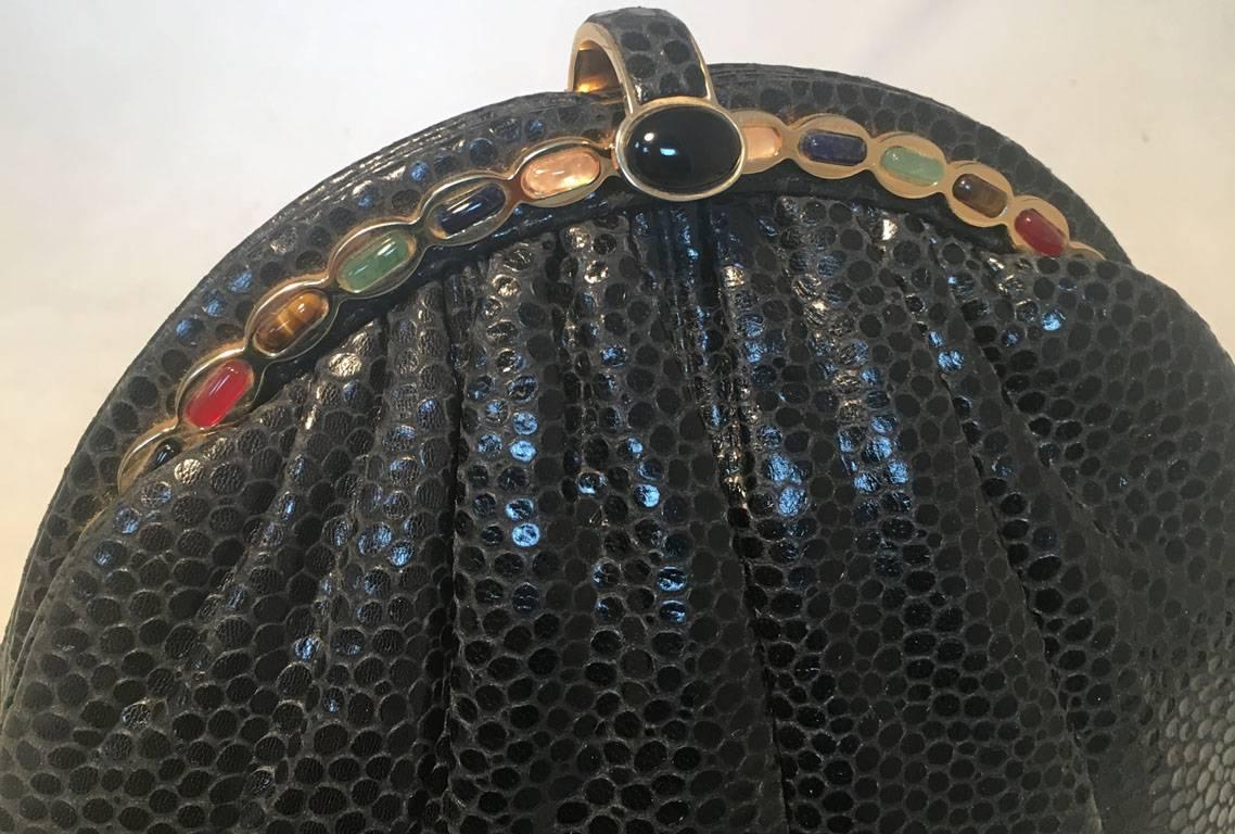 Judith Leiber Vintage Black Lizard Leather Clutch 2