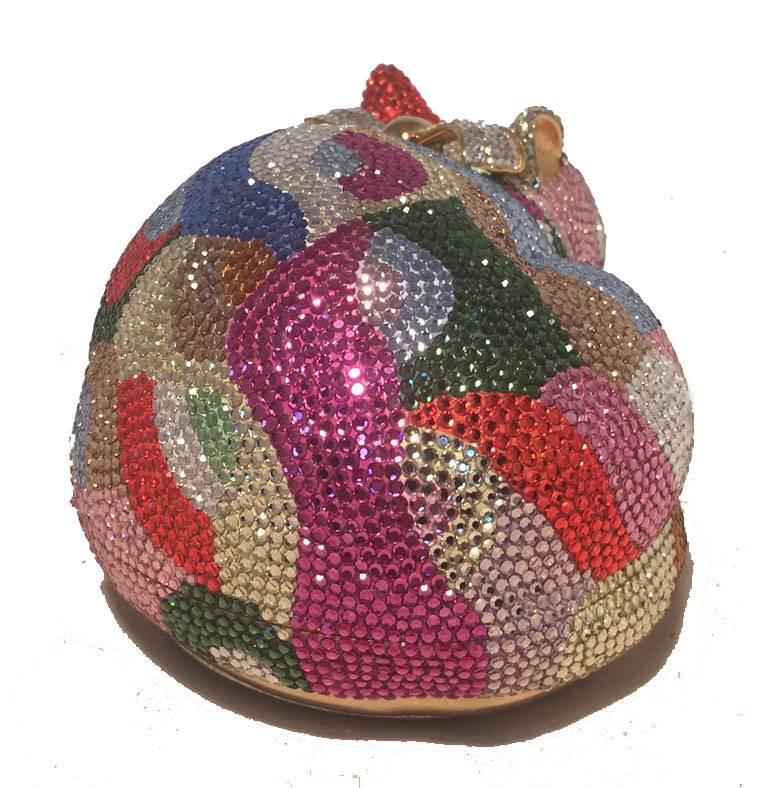Gray Judith Leiber Swarovski Crystal Colorful Cat Minaudiere Evening Bag