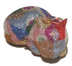 Judith Leiber Swarovski Crystal Colorful Cat Minaudiere Evening Bag