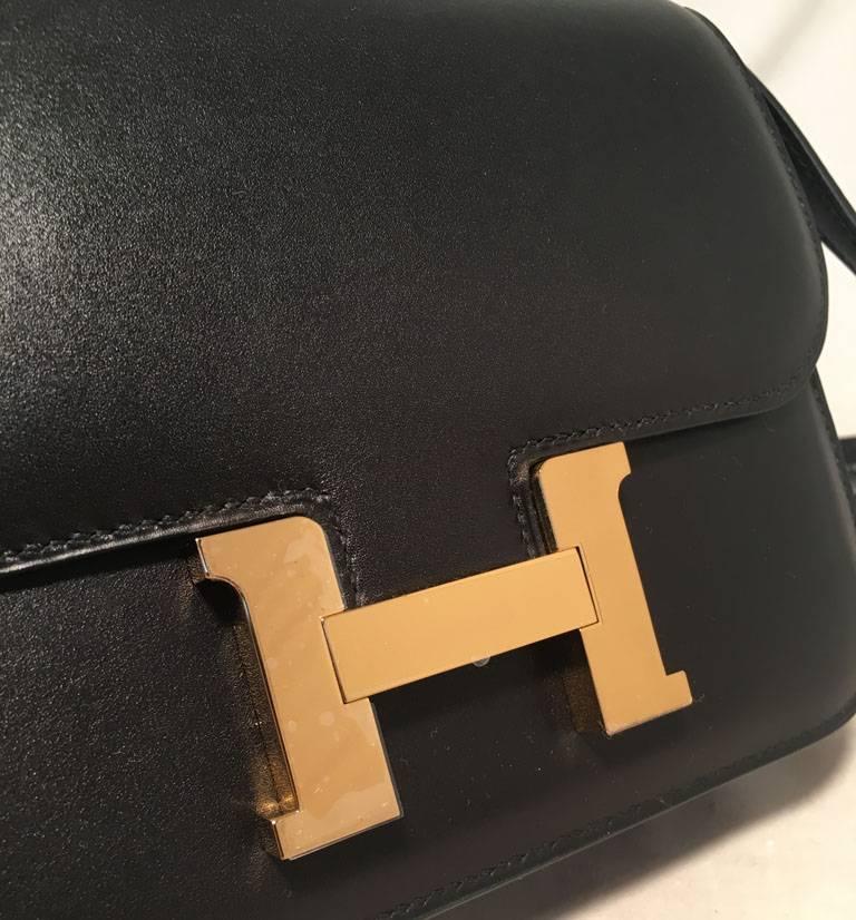 Hermes 18cm Mini Black Box Calf Constance Shoulder Bag 1