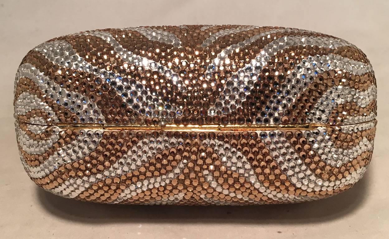Judith Leiber Vintage Gold Zebra Stripe Crystal Evening Bag Minaudiere In Excellent Condition In Philadelphia, PA