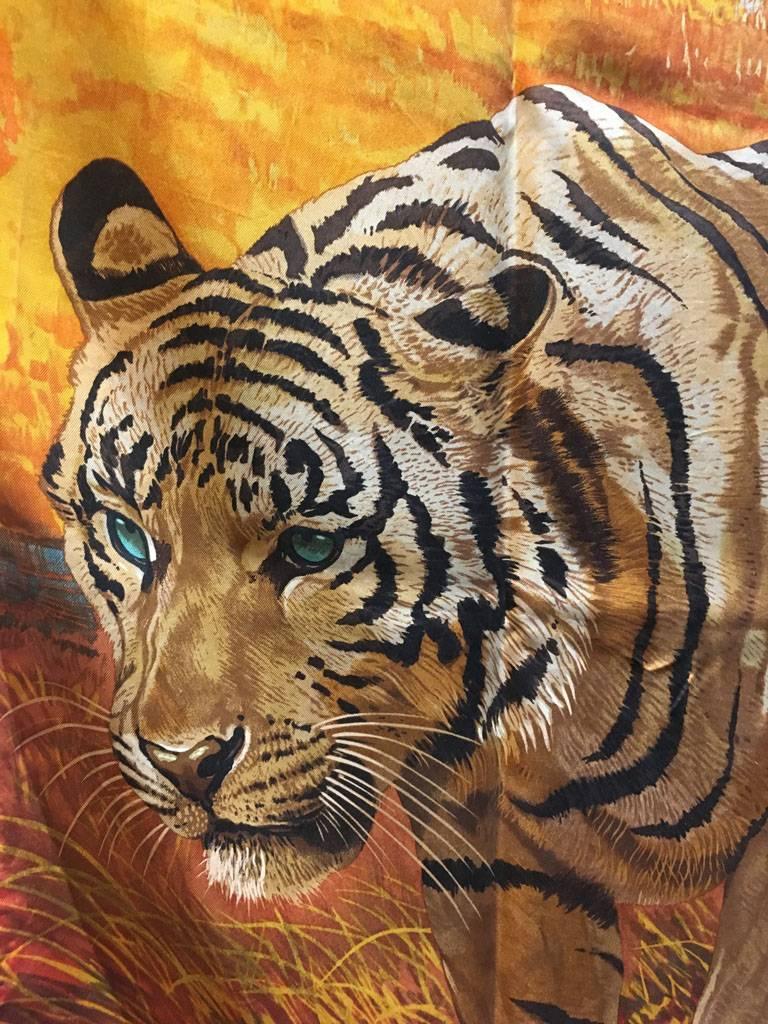 Brown RARE COLLECTIBLE Hermes Tigre du Bengale Bengal Tiger Silk Scarf