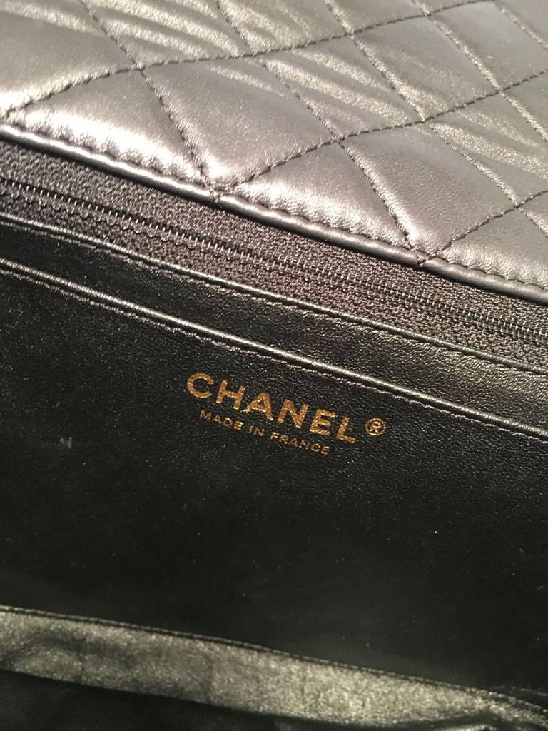RARE Chanel Quilted Black Leather Gem Logo Closure Classic Flap 2