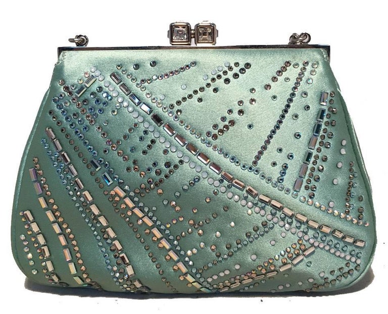Judith Leiber Teal Silk and Swarovski Crystal Mini Evening Bag For Sale